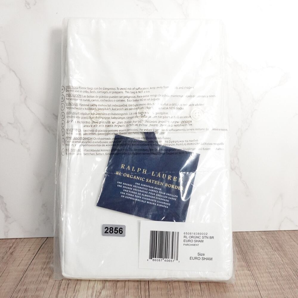 New Ralph Lauren European Sham Organic Sateen Border Parchment Classic RL 285642